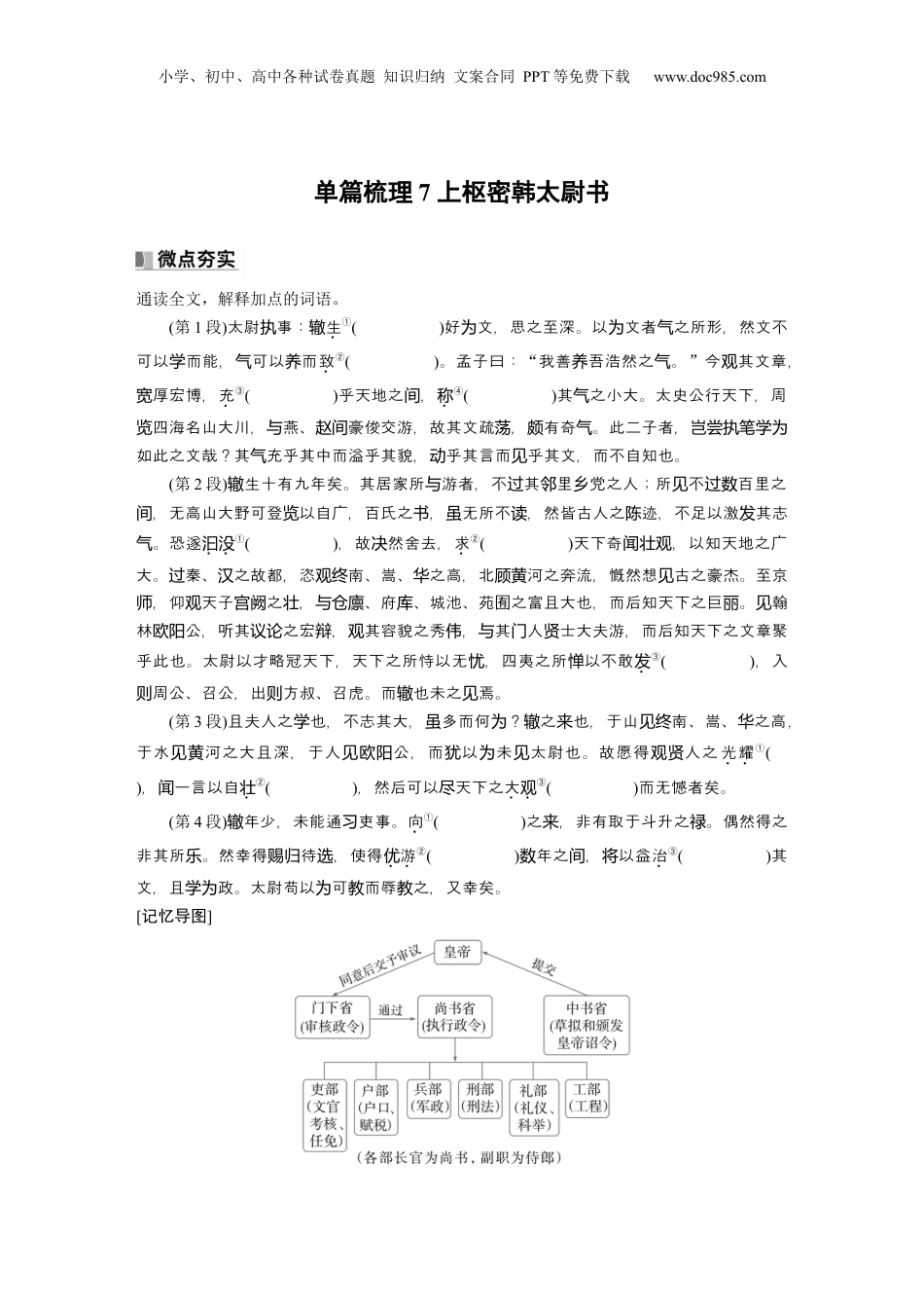 2025年新高考语文复习  选修(二)　单篇梳理7　上枢密韩太尉书.docx