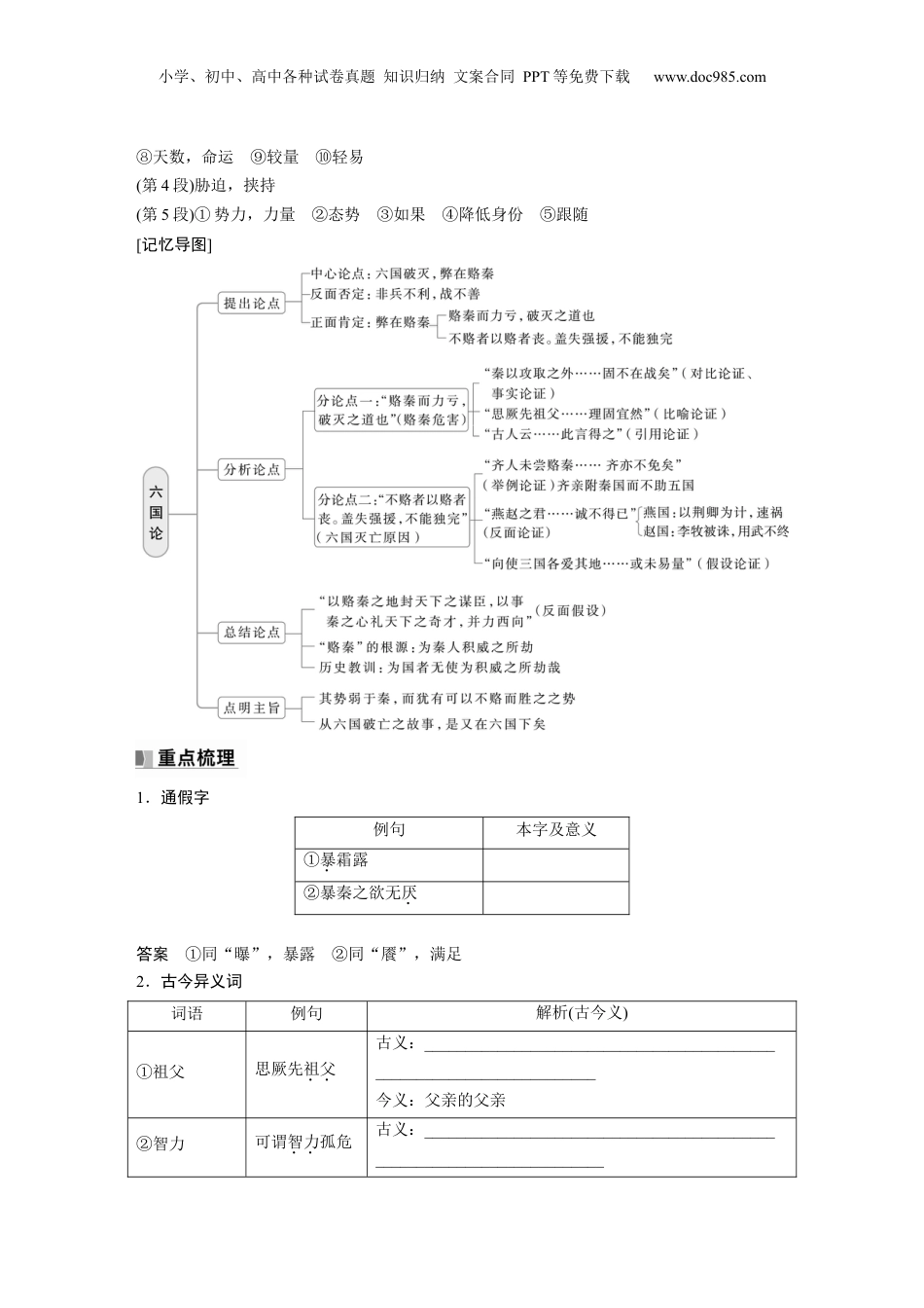 2025年新高考语文复习  必修下册(五)　单篇梳理12　六国论 (1).docx