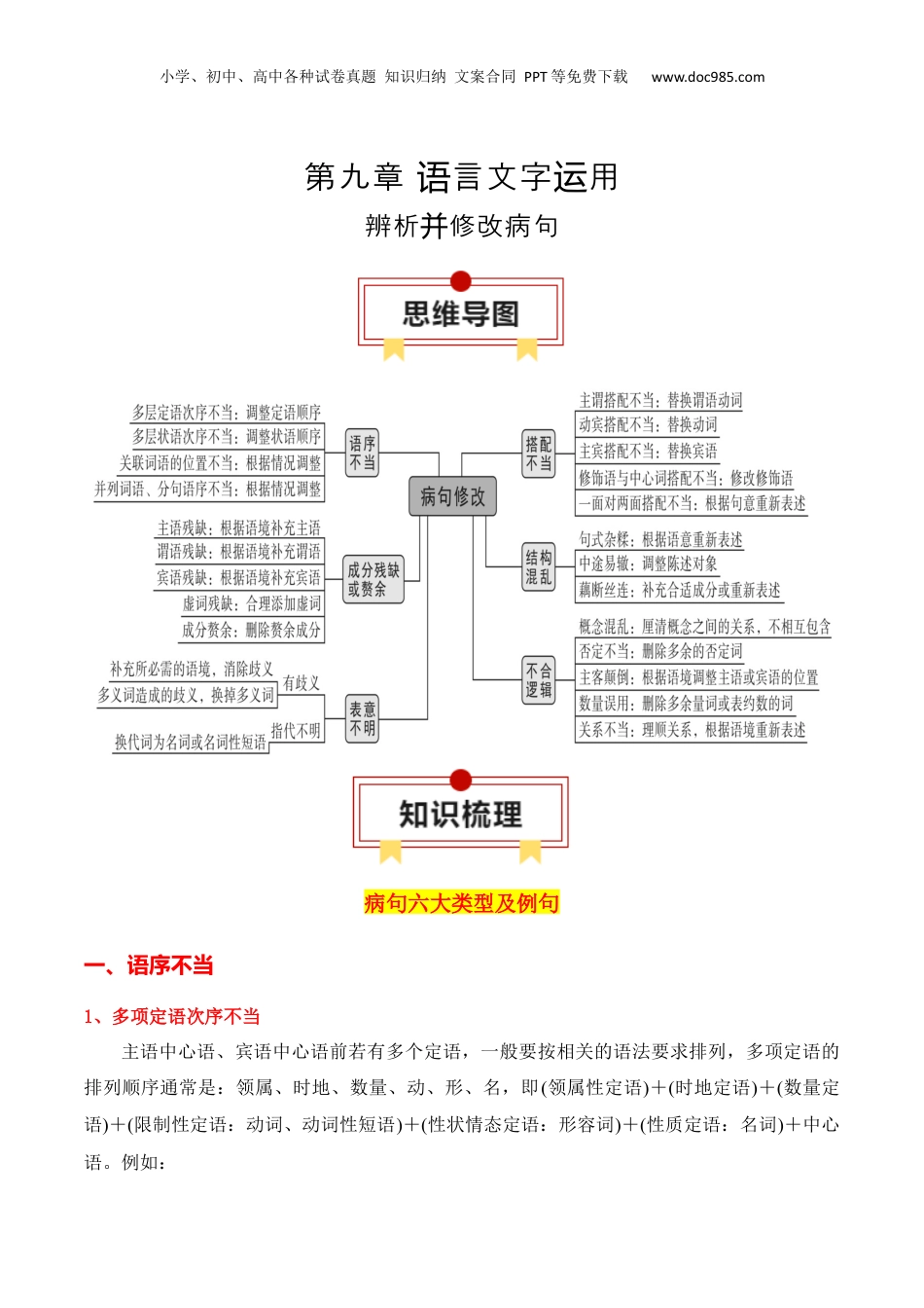 2025年新高考语文复习  专题04：辨析并修改病句（原卷版）-【上好课】2025年高考语文一轮复习知识清单.docx