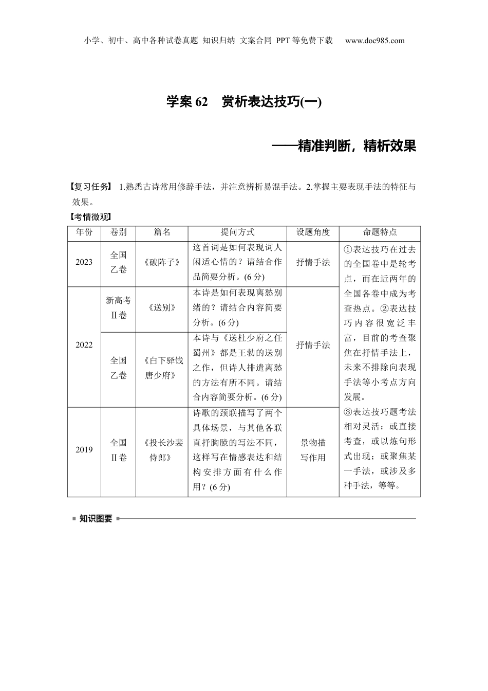 2025年新高考语文复习  板块六　学案62　赏析表达技巧(一)——精准判断，精析效果 (1).docx