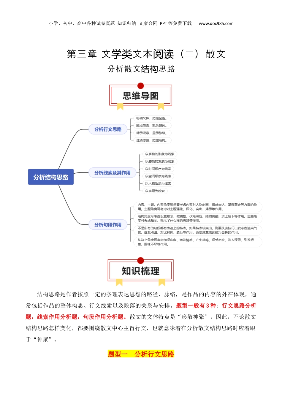 2025年新高考语文复习  专题01：分析散文结构思路（原卷版）-【上好课】2025年高考语文一轮复习知识清单.docx