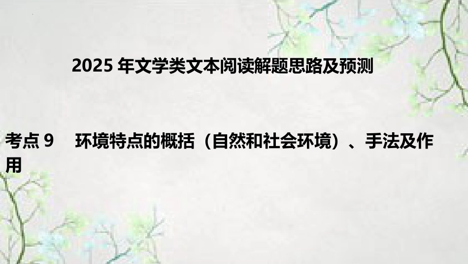 考点9+环境特点的概括（自然和社会环境）、手法及作用-2025年高考语文新课标命题方法分析及创新策略.pptx