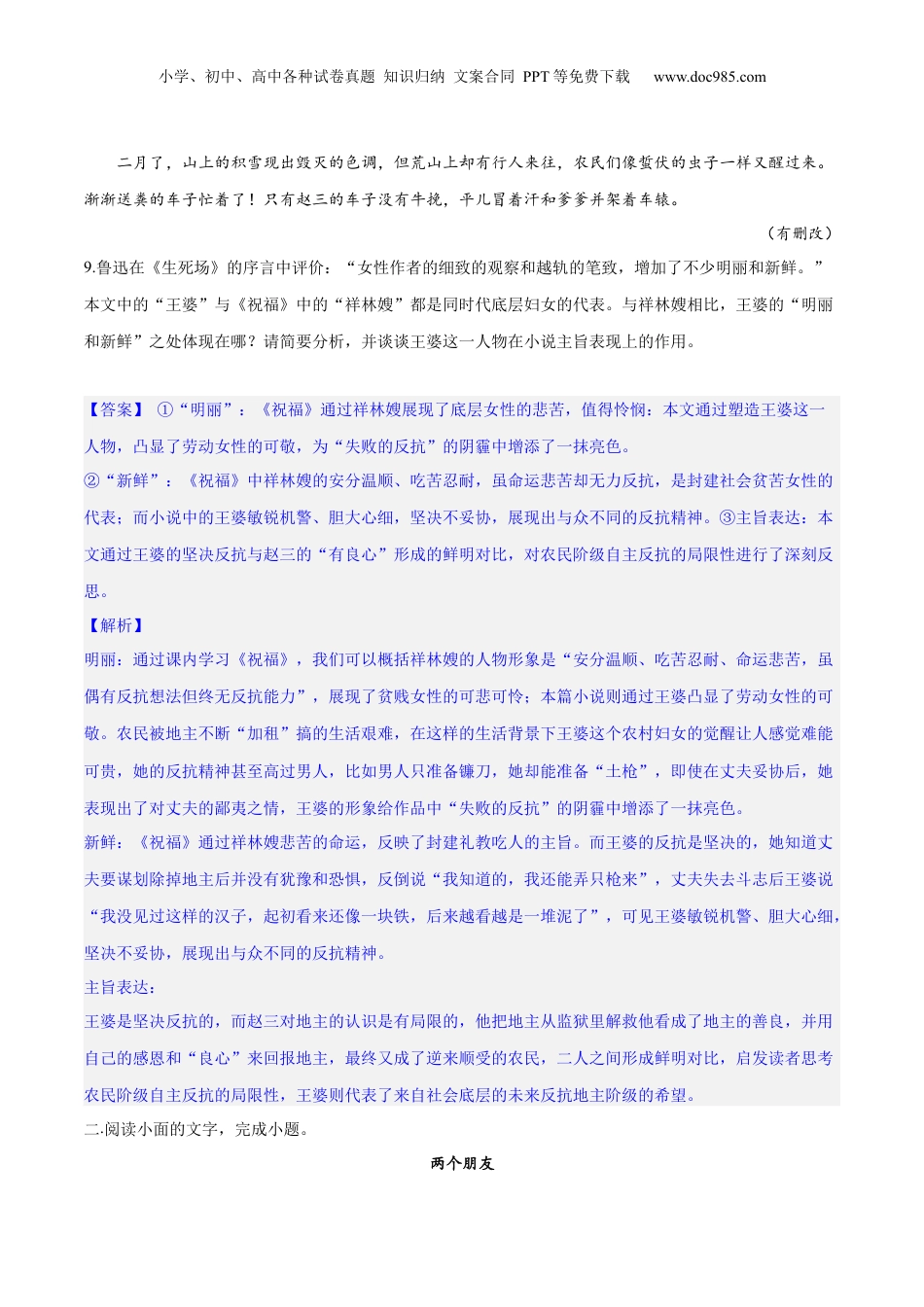 2024年新高考语文资料专题10 小说主旨意蕴探究（练习）-2024年高考语文二轮复习讲练测（新教材新高考） (解析版).docx