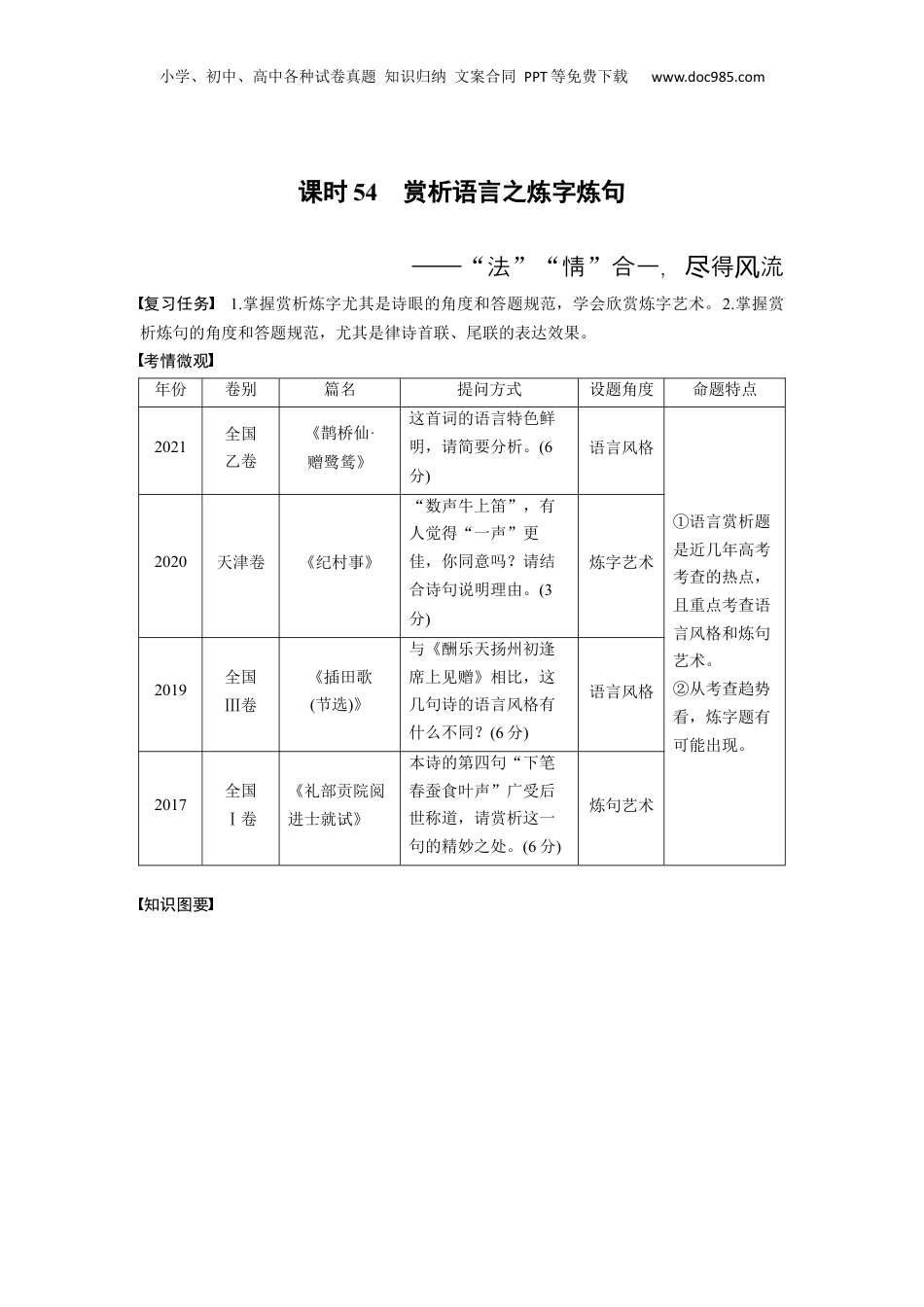 2024年新高考语文资料板块6 课时54　赏析语言之炼字炼句——“法”“情”合一，尽得风流.docx