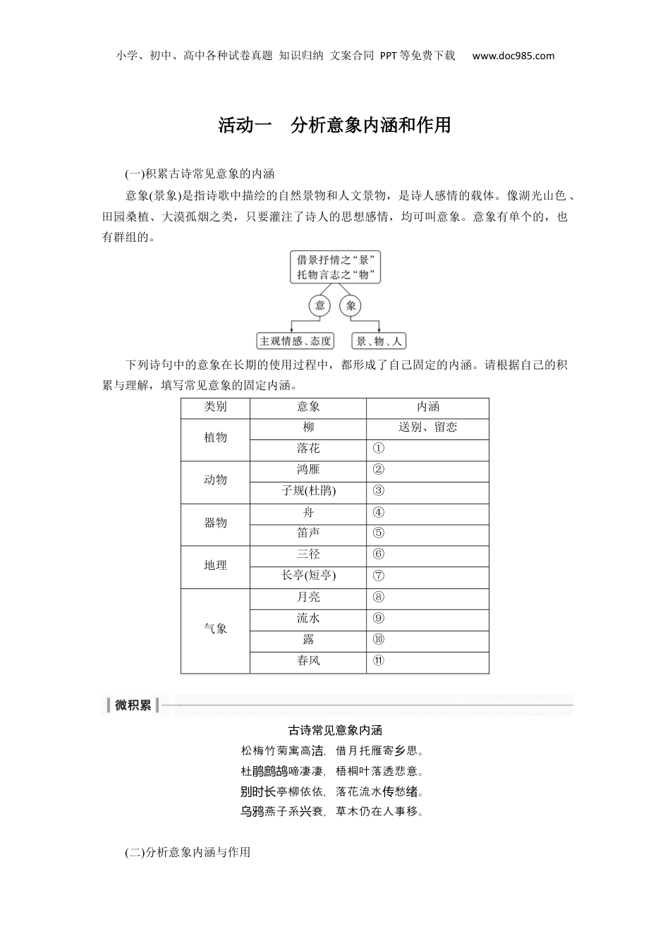 2024年新高考语文资料板块6 课时53　赏析意象(景象)与意境——分析内涵，品象悟境.docx