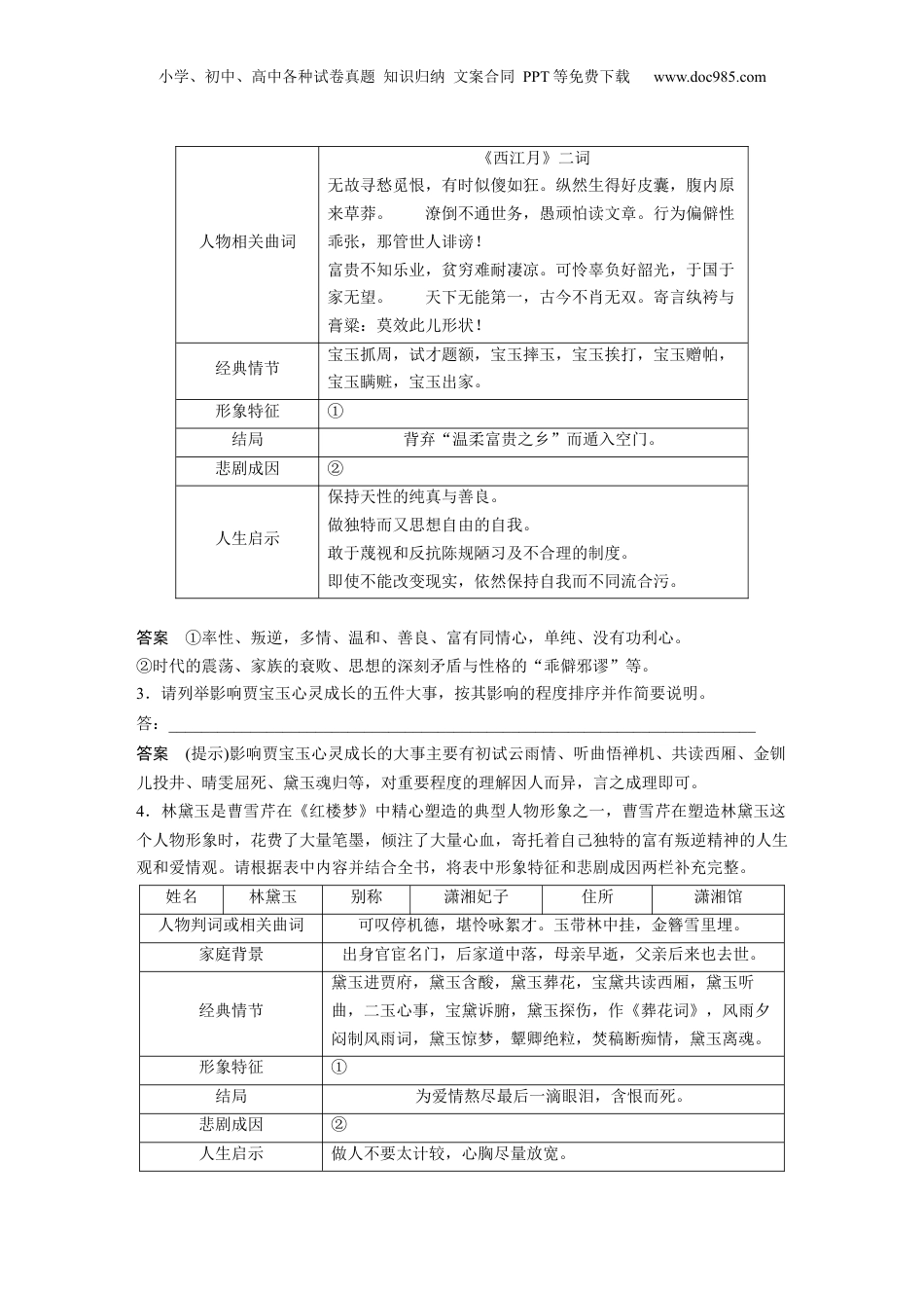 2024年新高考语文资料板块9 整本书阅读《红楼梦》 课时84　人物赏析——正邪两赋，圆形立体.docx