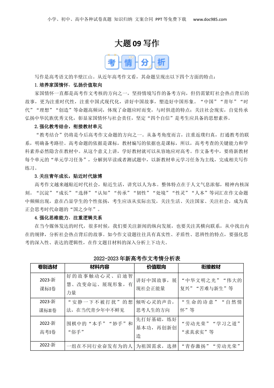 2024年新高考语文资料大题09 写作（原卷版）.docx