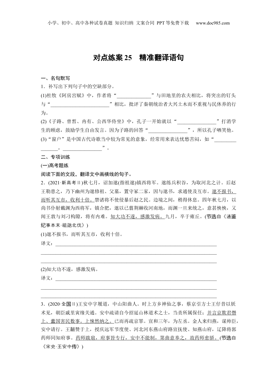 2024年新高考语文资料板块五 对点练案25　精准翻译语句.docx