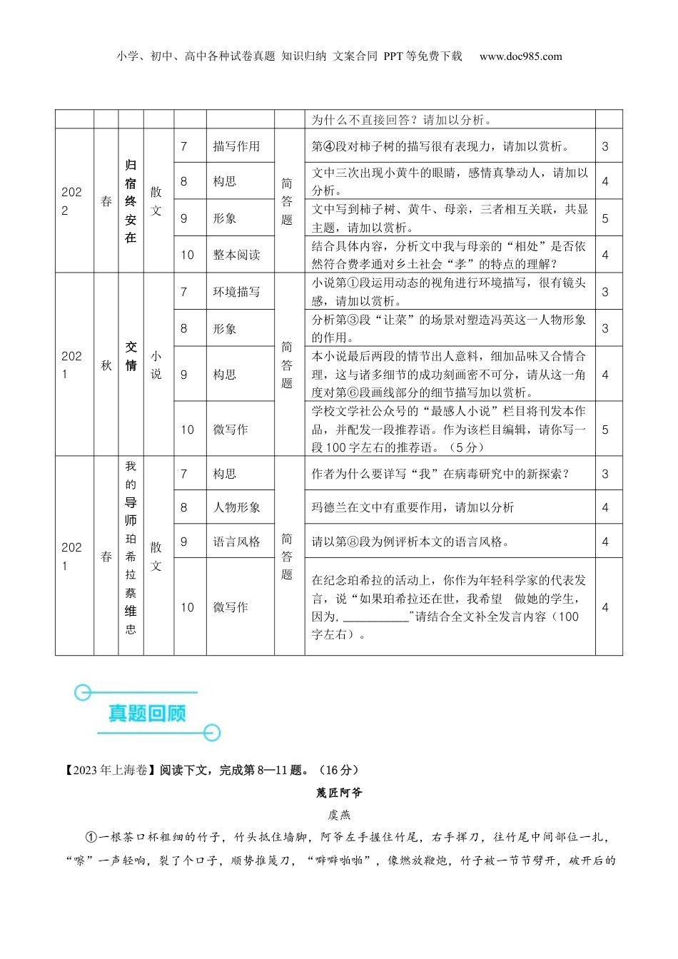 2024年新高考语文资料（押上海卷第8-11题）文学类阅读（解析版）-备战2024年高考语文临考题号押题（上海卷）.docx