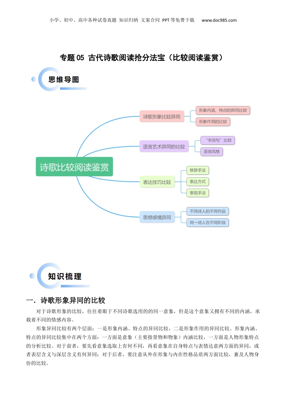 2024年新高考语文资料专题05 古代诗歌阅读抢分法宝（比较阅读鉴赏）（解析版）.docx