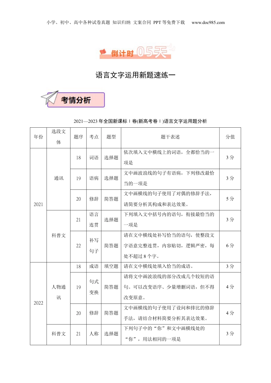 2024年新高考语文资料语文（四）-2024年高考考前20天终极冲刺攻略.docx