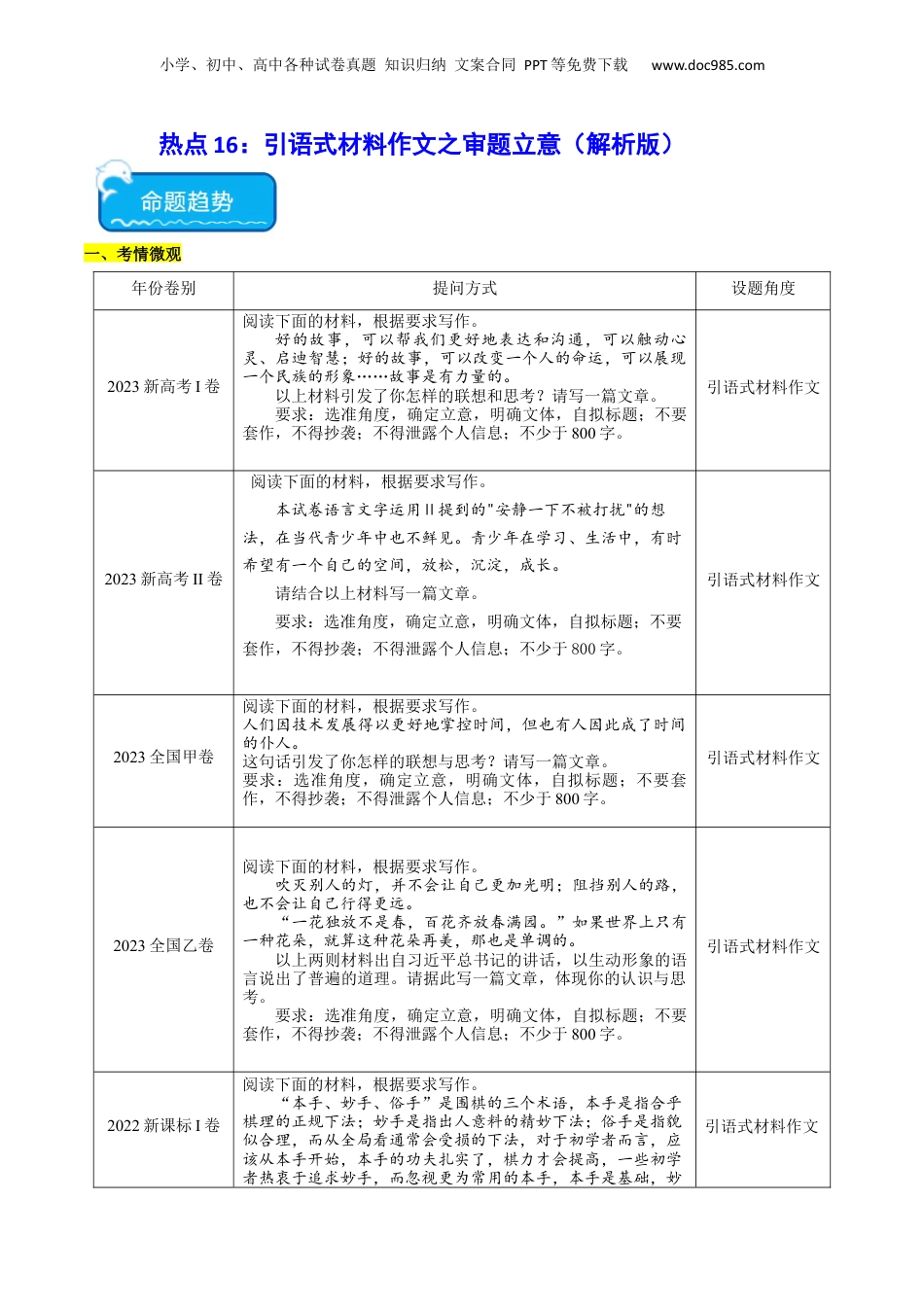 2024年新高考语文资料热点16：引语式材料作文之审题立意（解析版）.docx