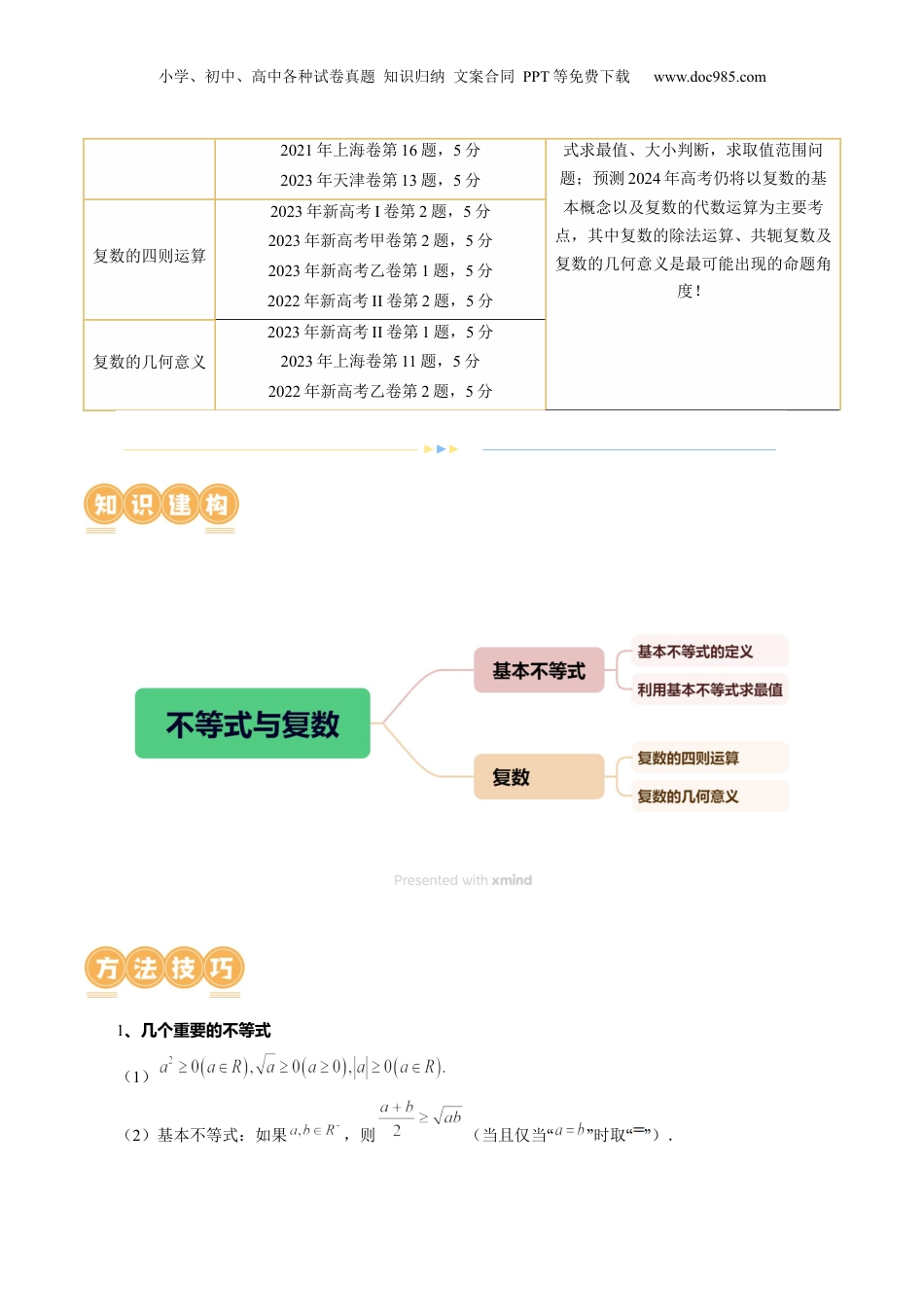 2024年新高考数学复习资料专题02 不等式与复数（6大核心考点）（讲义）（原卷版）.docx