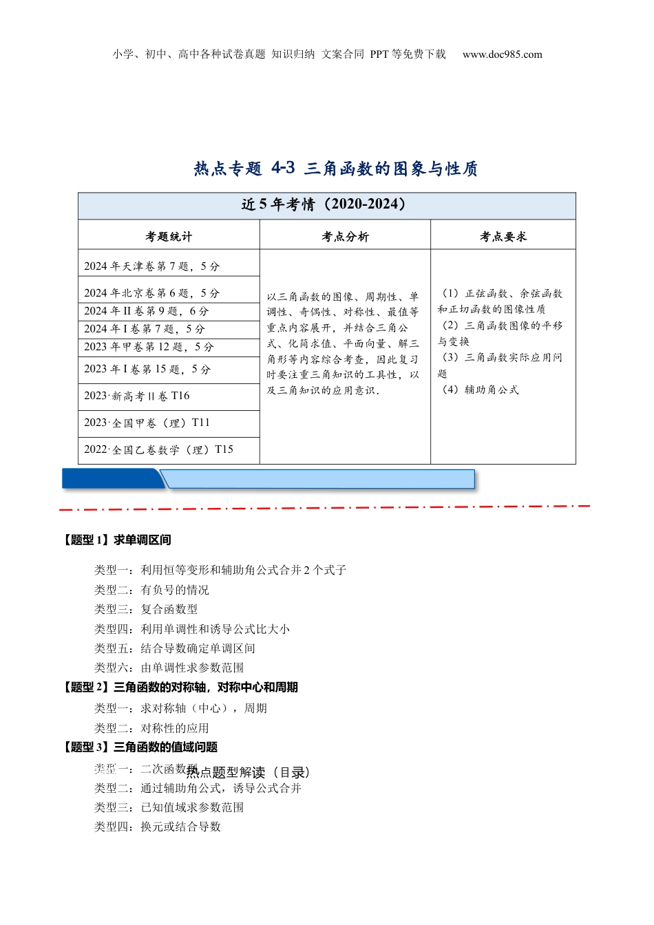2025年新高考数学复习资料热点专题4-3 三角函数图象与性质【11类常考题型汇总】（原卷版）.docx