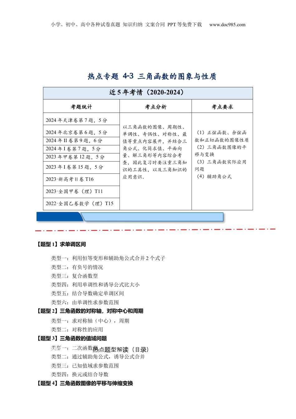 2025年新高考数学复习资料热点专题4-3 三角函数图象与性质【11类常考题型汇总】（解析版）.docx