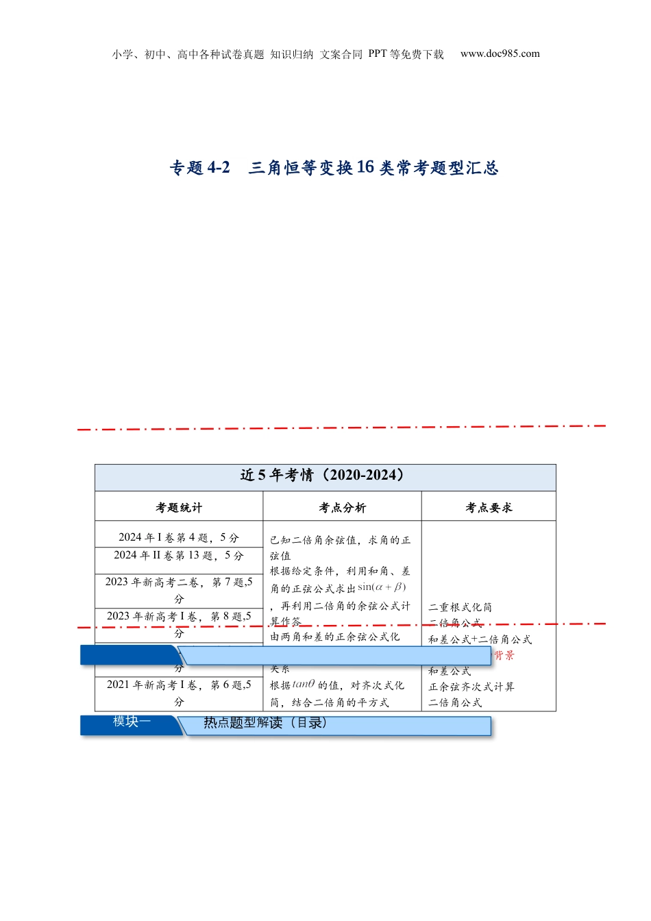 2025年新高考数学复习资料热点专题 4-2 三角恒等变换16类常考题型汇总（解析版）- 2025年高考数学热点题型追踪与重难点专题突破（新高考专用）.docx