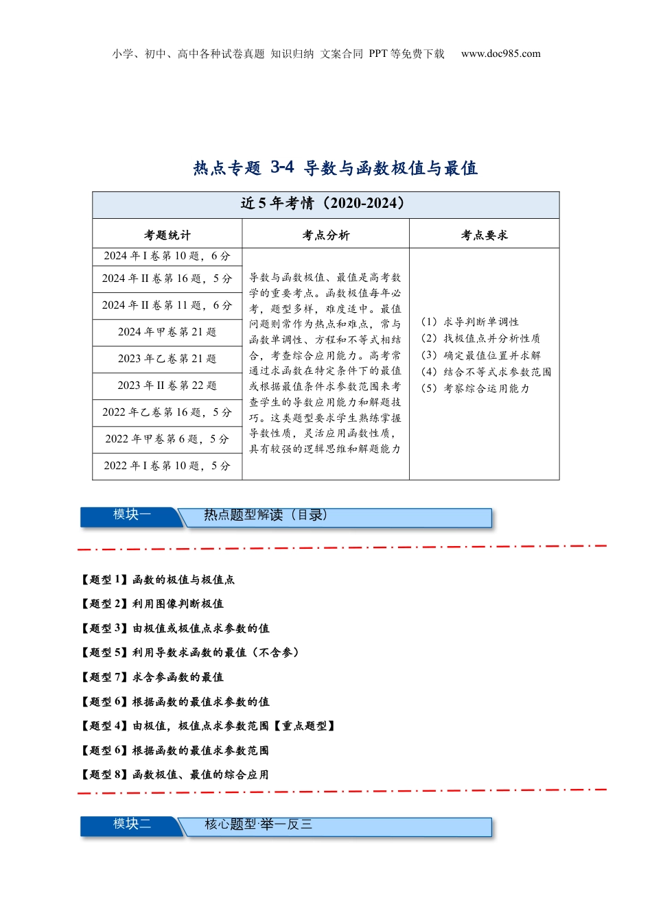 2025年新高考数学复习资料热点专题 3-4 导数与函数极值与最值【8类题型】（原卷版）-- 2025年高考数学热点题型追踪与重难点专题突破（新高考专用）.docx