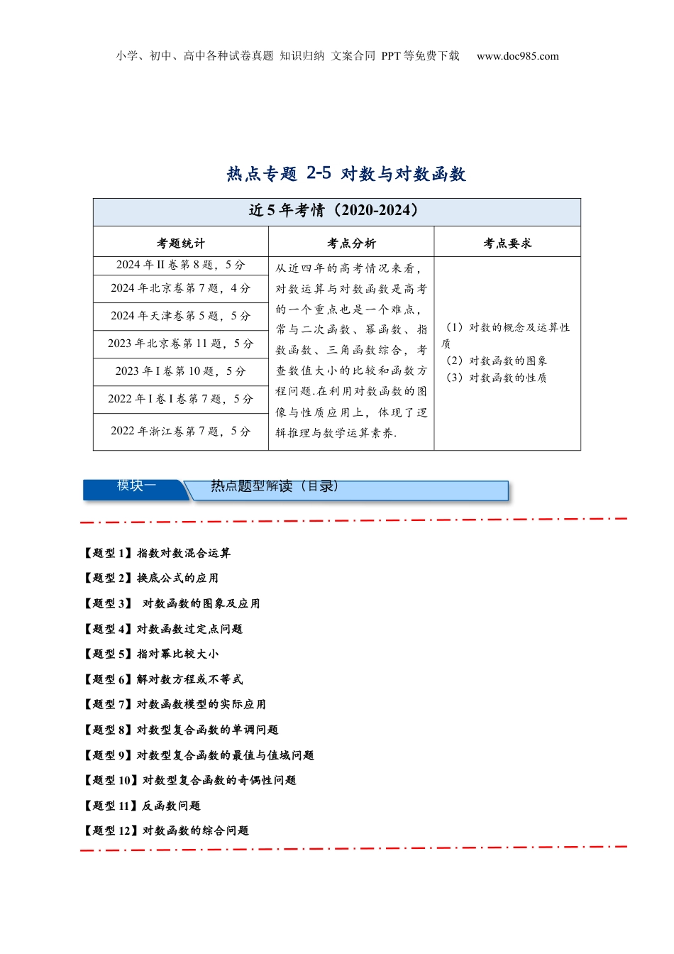 2025年新高考数学复习资料热点专题 2-5 对数与对数函数【12类题型】（解析版）-- 2025年高考数学热点题型追踪与重难点专题突破（新高考专用）.docx