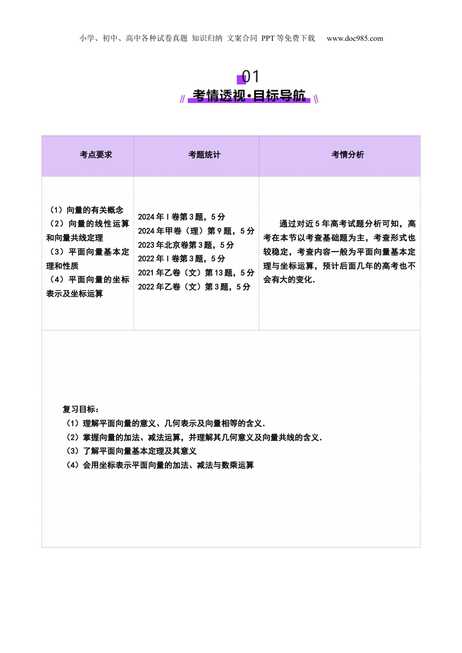 2025年新高考数学复习资料第01讲 平面向量的概念及线性运算（六大题型）（讲义）（原卷版）.docx