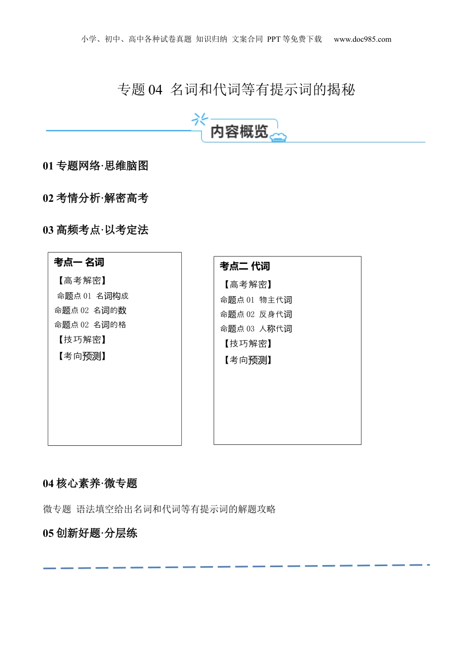 2024年新高考英语复习资料 专题04 名词和代词等有提示词的揭秘 （讲义）（原卷版）.docx
