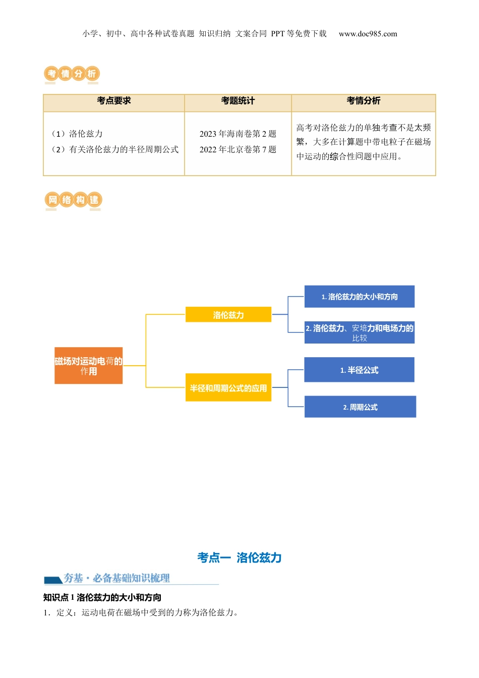2024年新高考物理资料 第50讲 磁场对运动电荷的作用（讲义）（原卷版）.docx
