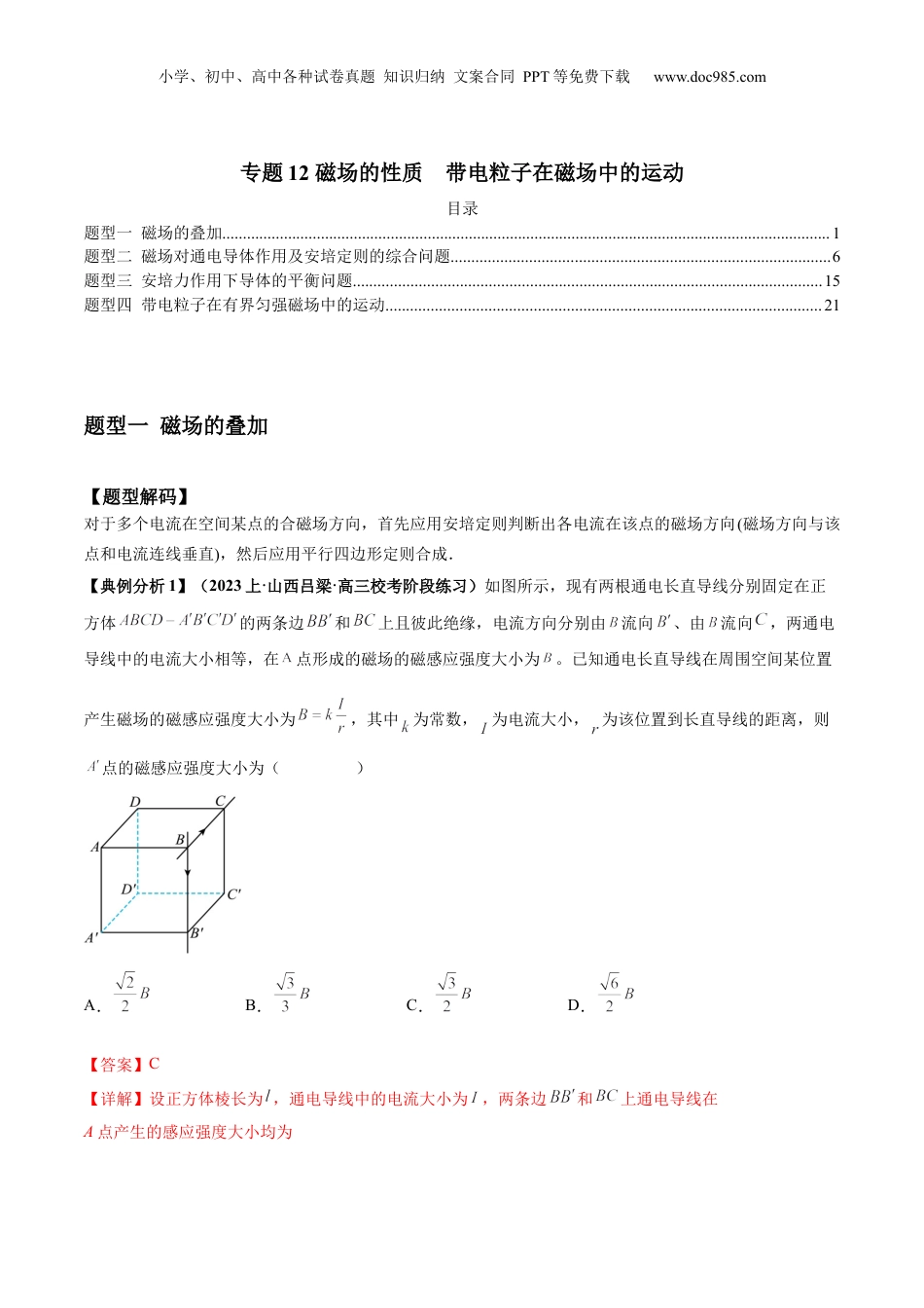 2024年新高考物理资料 专题12 磁场的性质  带电粒子在磁场中的运动（解析版）.docx