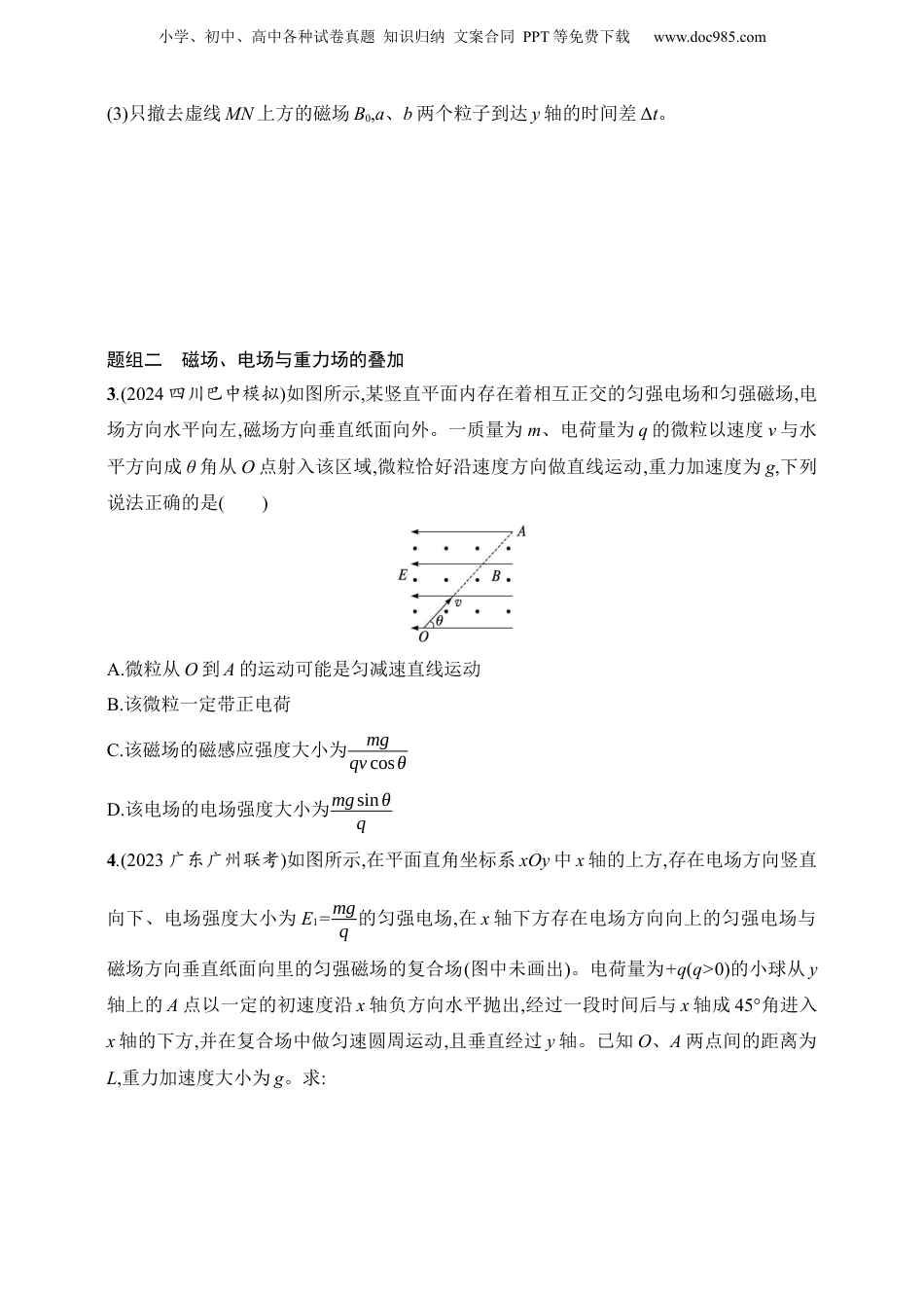 2025年新高考物理资料  第11章　磁场第7讲　专题提升 带电粒子在叠加场中的运动.docx