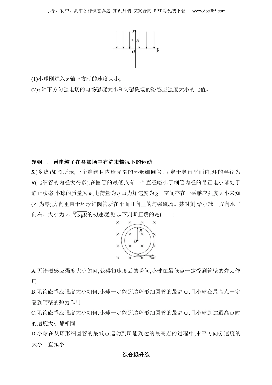 2025年新高考物理资料  第11章　磁场第7讲　专题提升 带电粒子在叠加场中的运动.docx