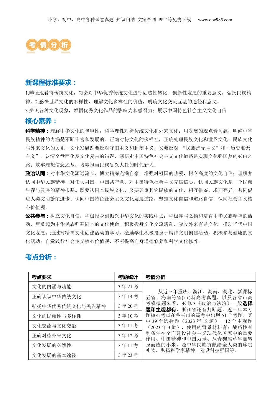 2024年新高考政治资料  专题10 文化传承与文化创新（讲义）（原卷版）.docx