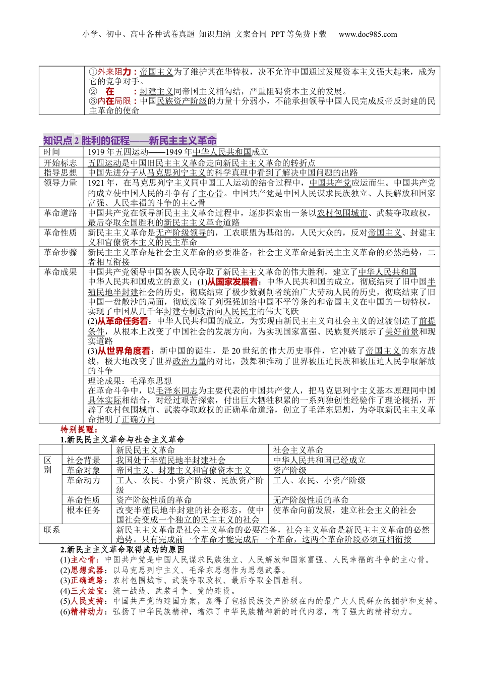 2025年新高考政治资料  第02讲  只有社会主义才能救中国（讲义）（原卷版）.docx