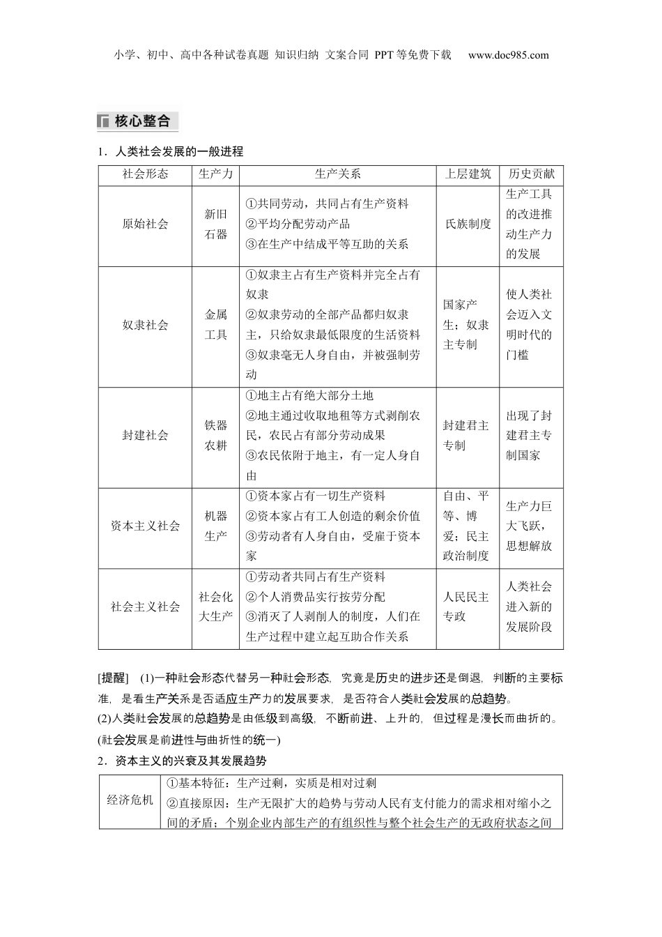 2025年新高考政治资料  专题一　课时1　人类社会的发展进程.docx