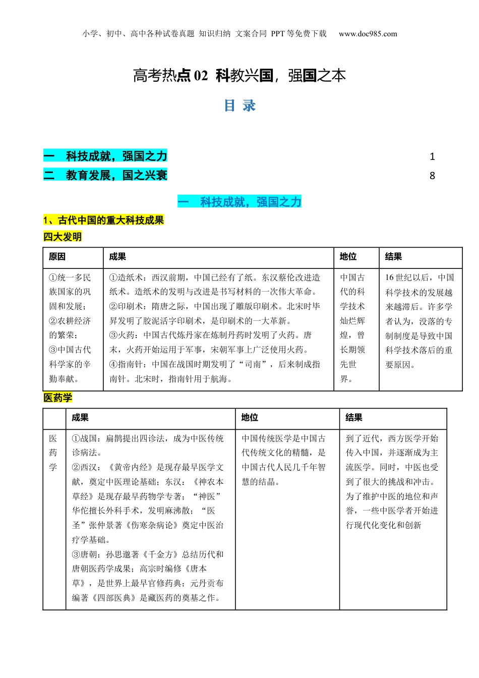 2024年新高考历史资料  高考热点02 科教兴国，强国之本（讲义）（解析版）.docx