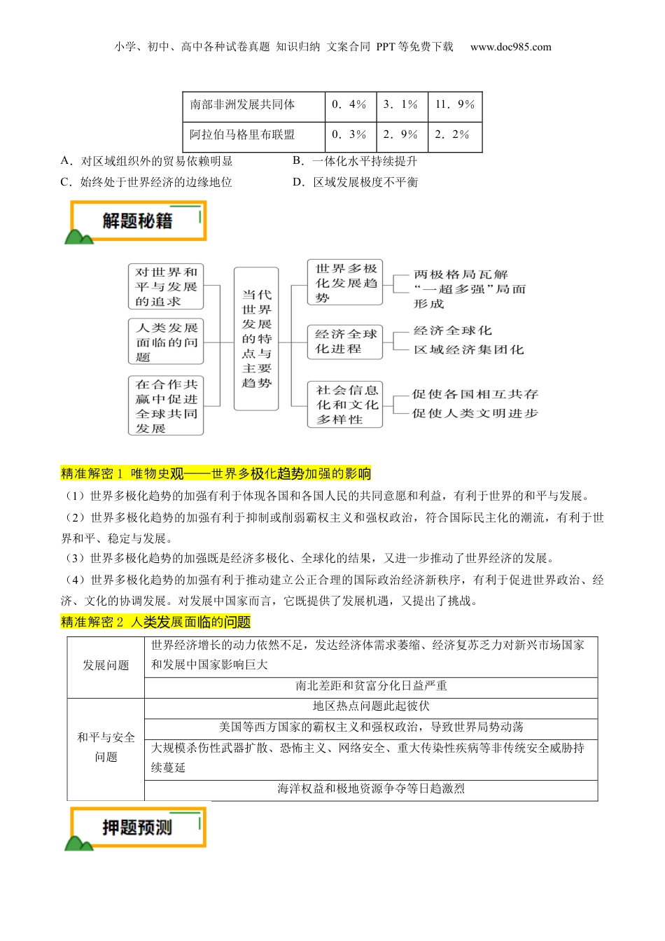 2024年新高考历史资料  押第16 当代世界大发展（原卷版）.docx