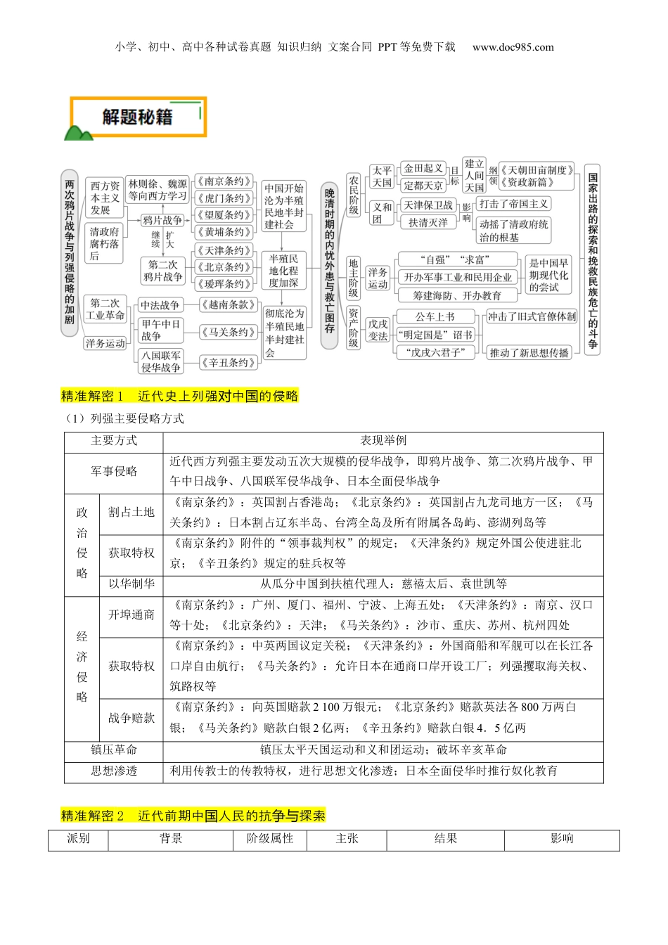 2024年新高考历史资料  押第6题 晚清时期：内忧外患与民族反抗（原卷版）.docx