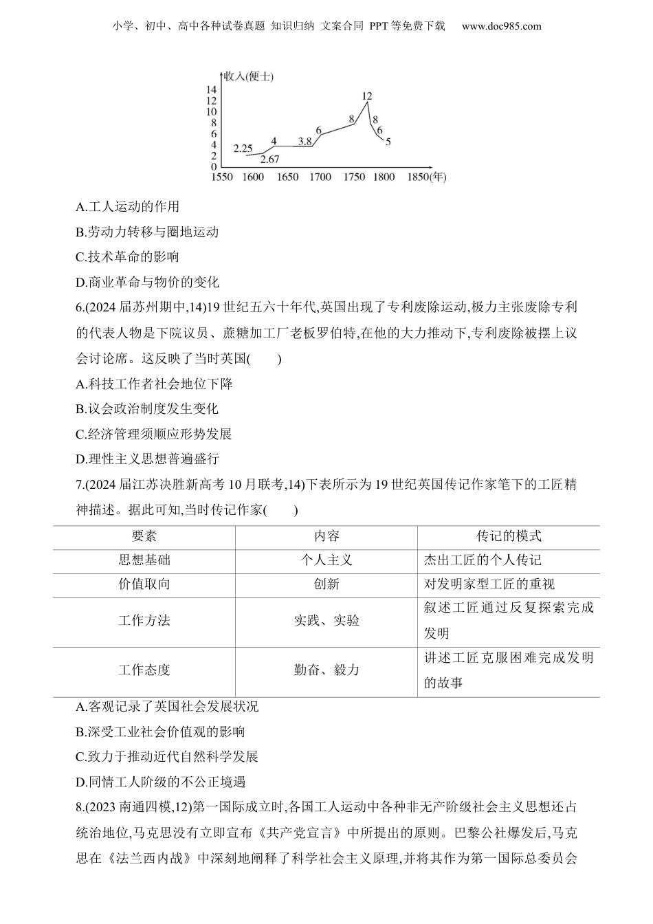 2025新教材历史高考第一轮基础练习--第十单元工业革命与马克思主义的诞生世界殖民体系与亚非拉民族独立运动过关检测（含答案）.docx