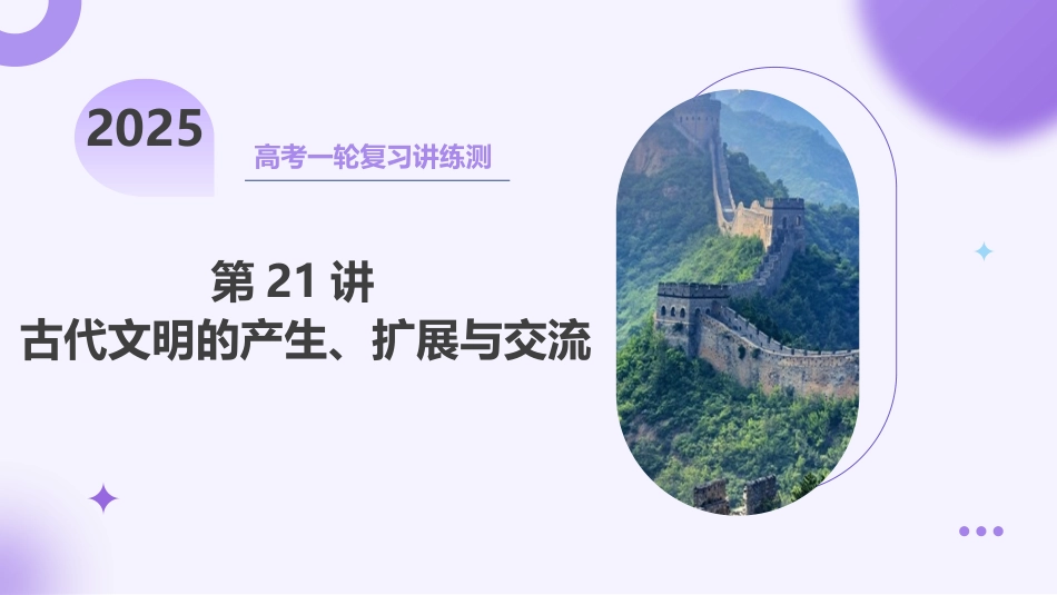 2025年新高考历史资料  第21讲 古代文明的产生、扩展与交流（课件）.pptx