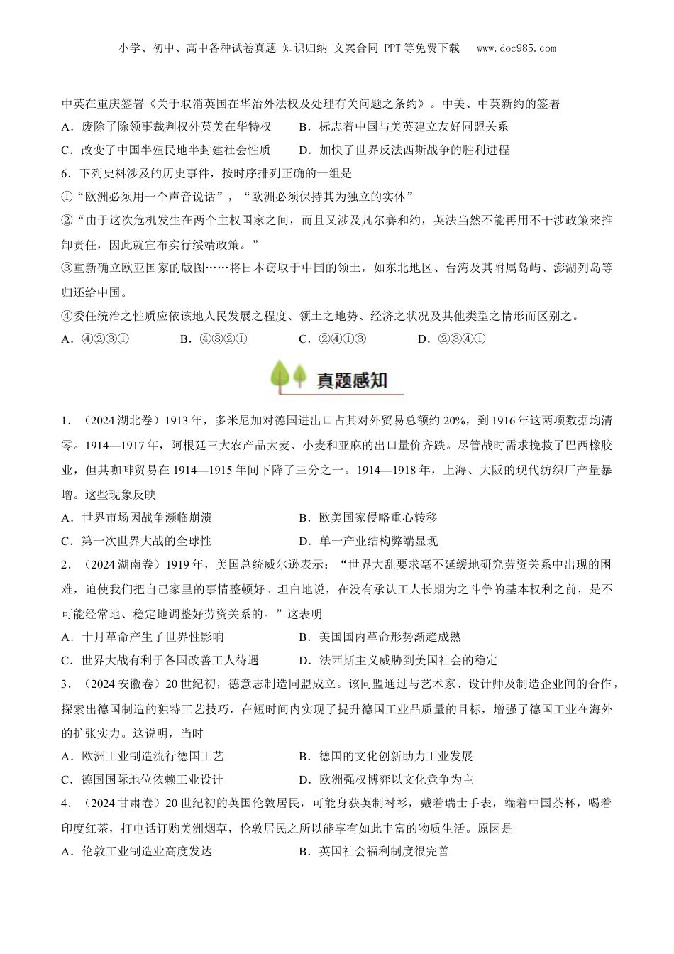 2025年新高考历史资料  专题19 两次世界大战、十月革命和国际秩序的演变（好题冲关）（原卷版）.docx