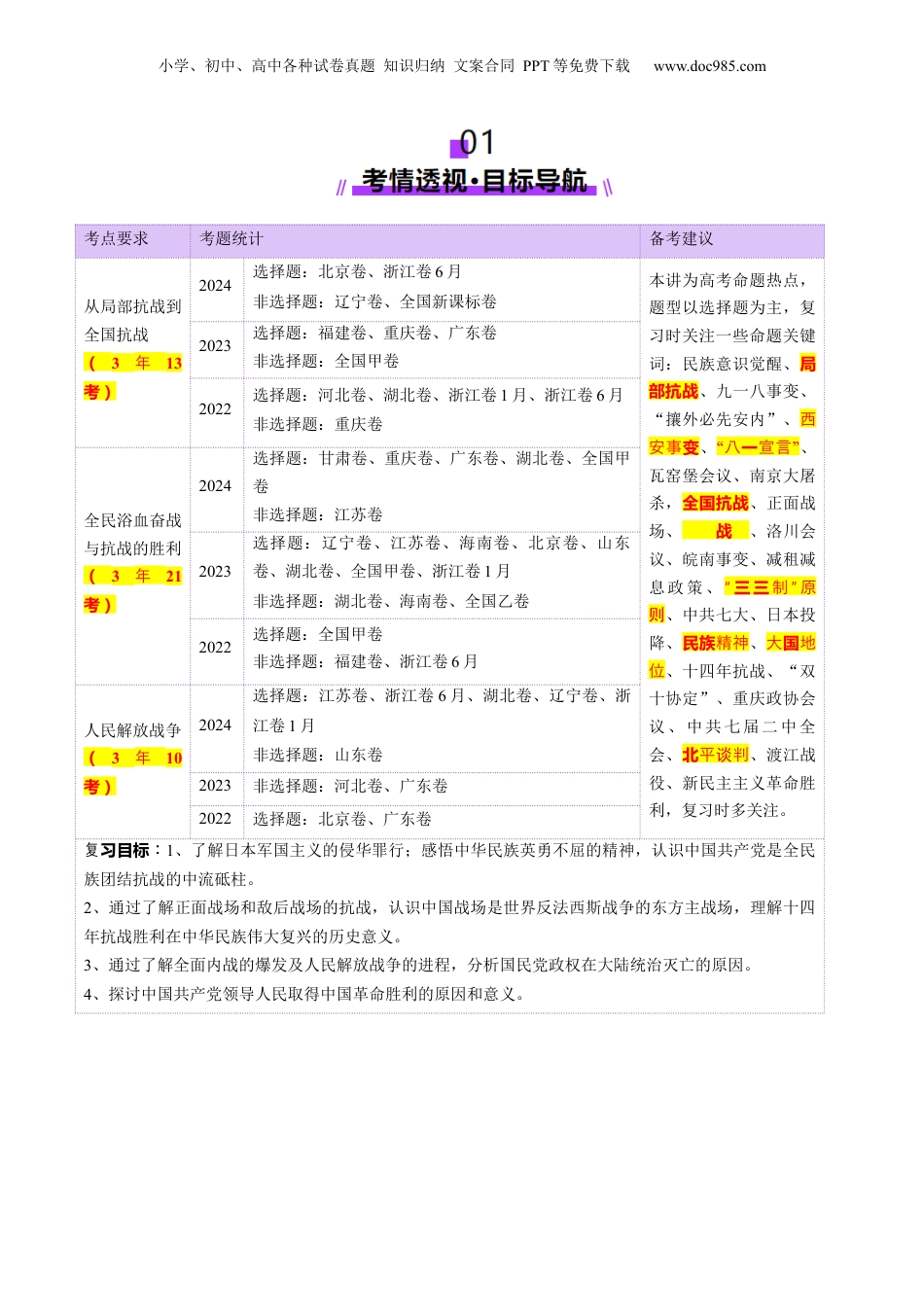 2025年新高考历史资料  第16讲 中华民族的抗日战争与解放战争（讲义）（解析版）.docx