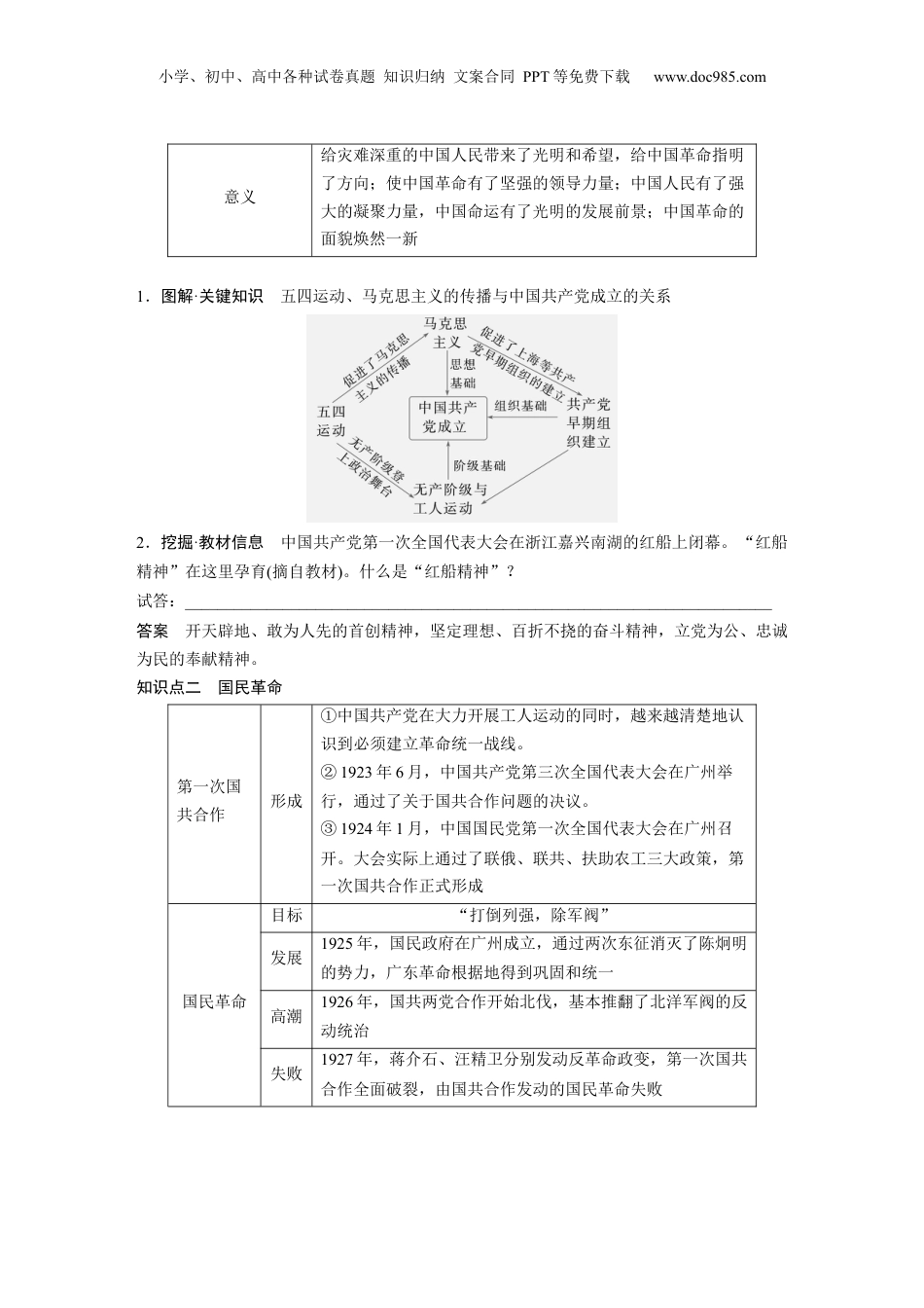 2025年新高考历史资料  板块二　第九单元　第26讲　中国共产党诞生、国共合作与国民革命 (1).docx