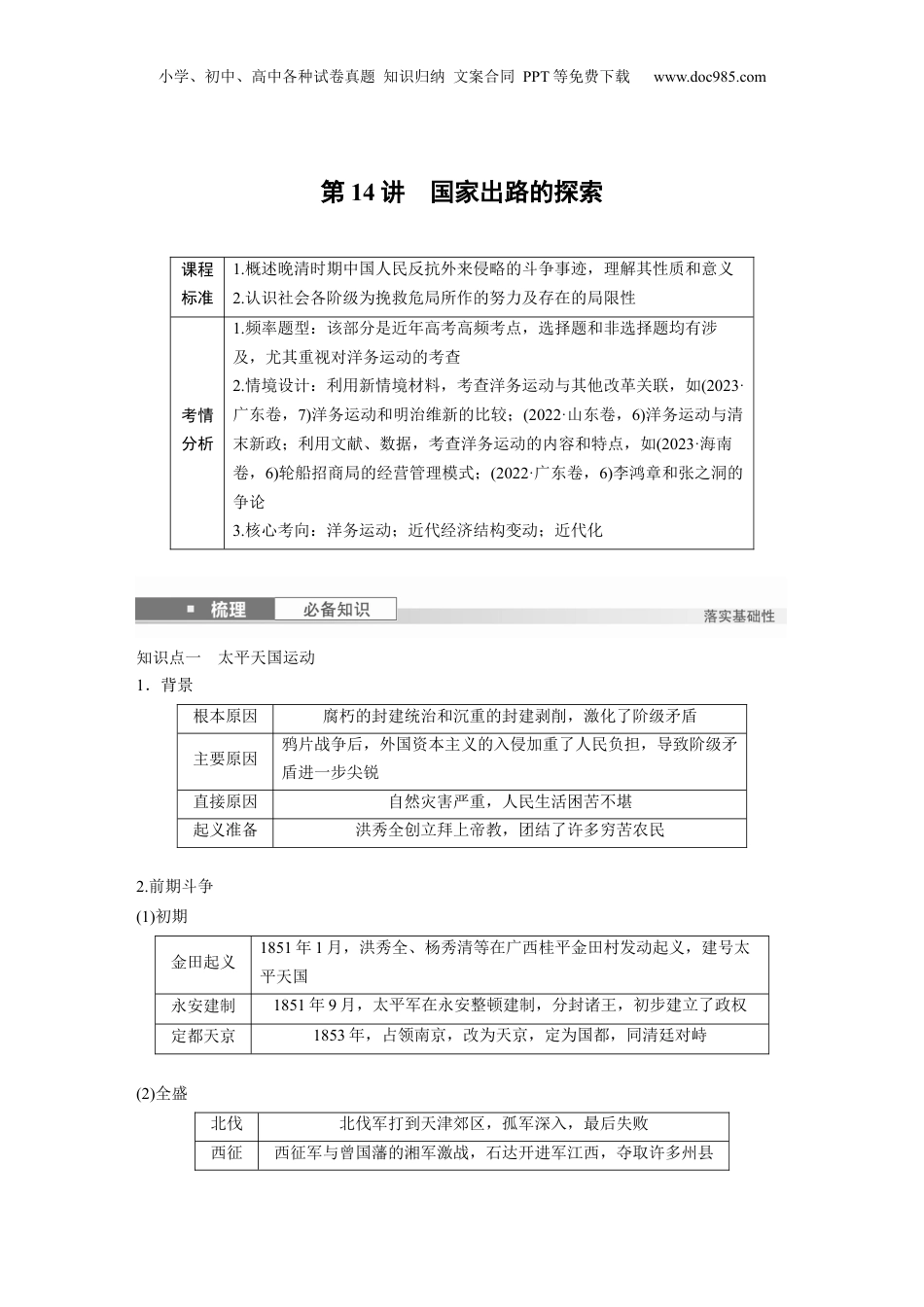 2025年新高考历史资料  板块二　第六单元　第14讲　国家出路的探索.docx