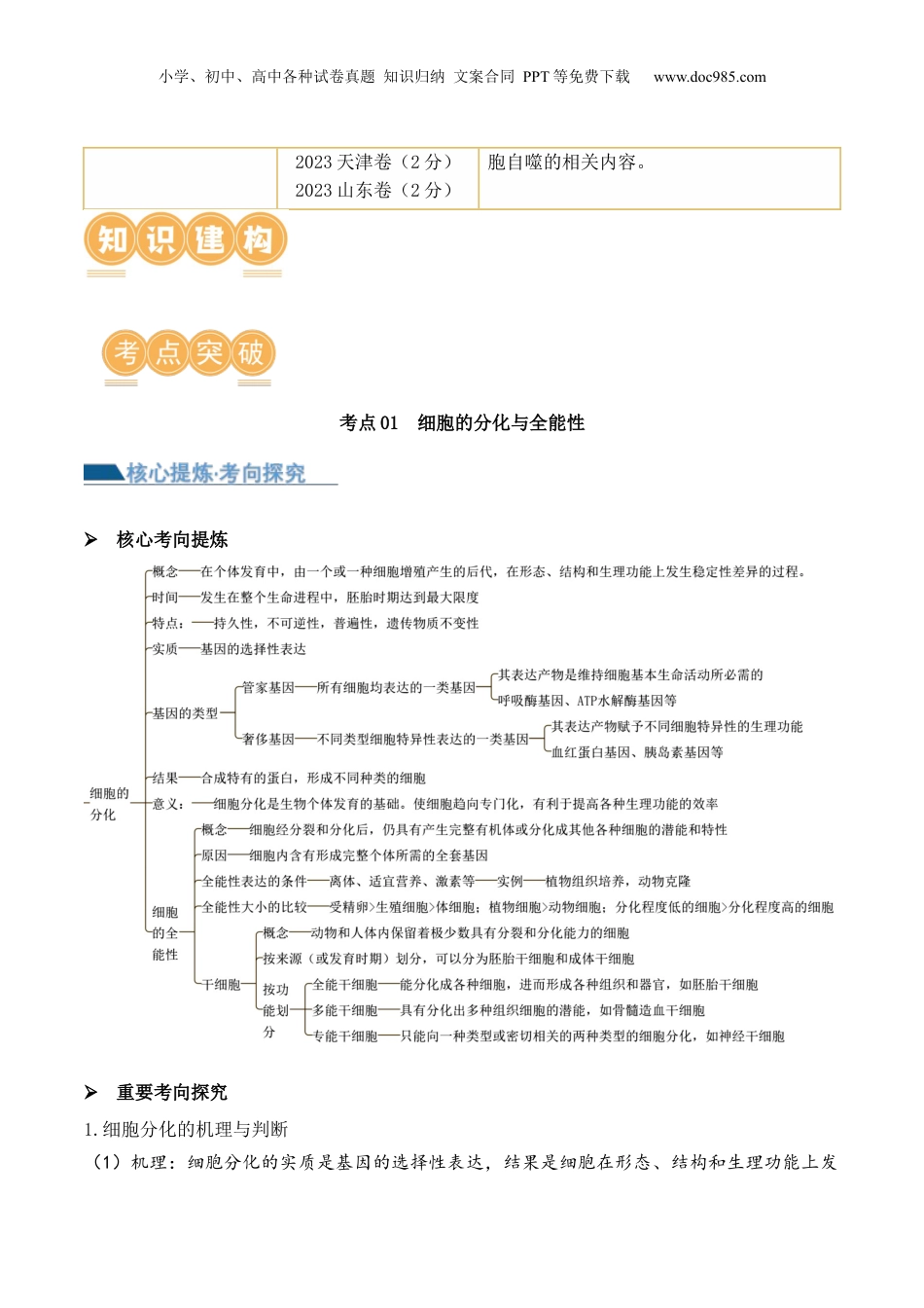 2024年新高考生物资料  第06讲 细胞的分化、衰老和死亡（讲义）原卷版.docx