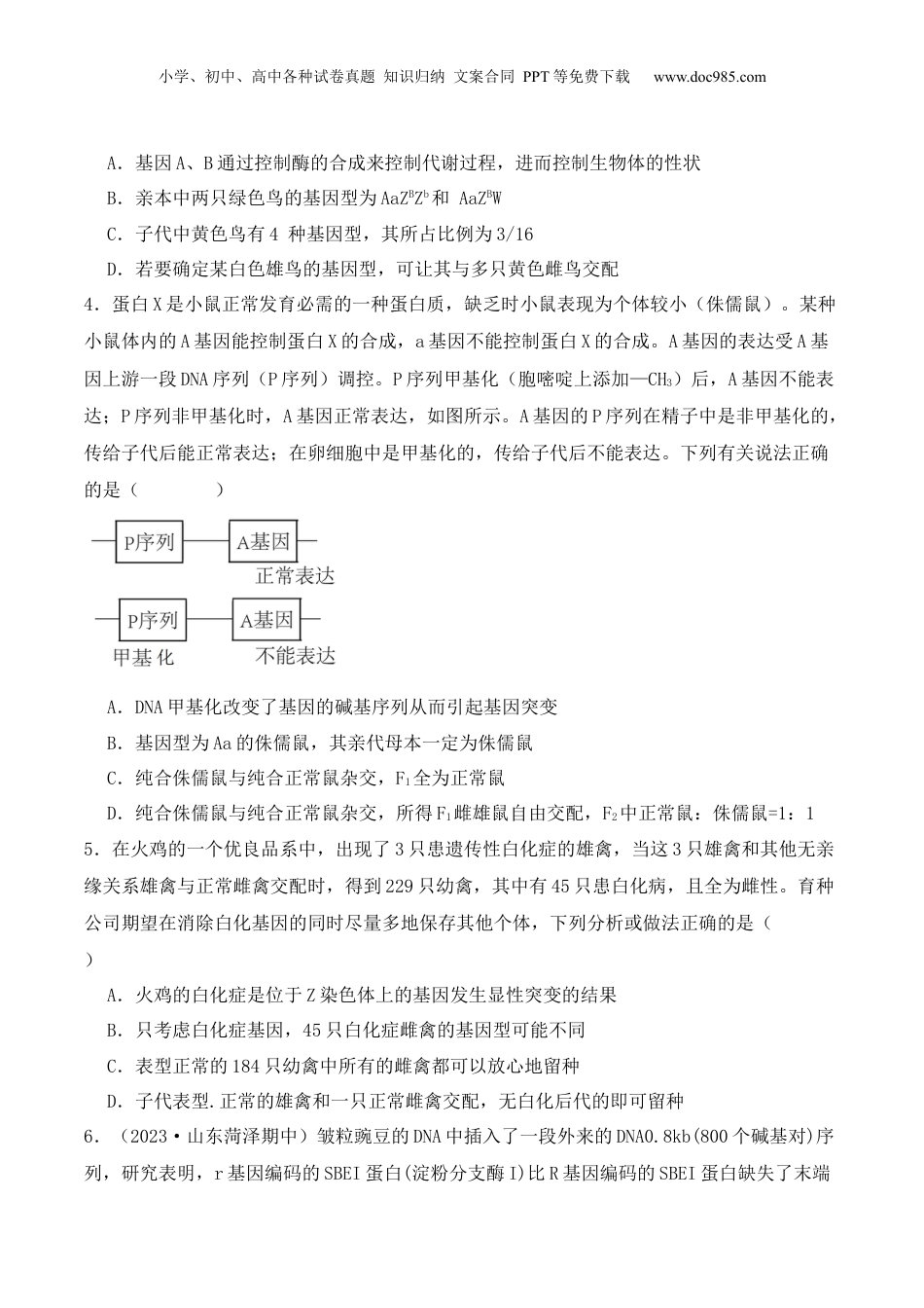 2024年新高考生物资料  第07讲 基因的分离定律和自由组合定律（练习）（原卷版）.docx
