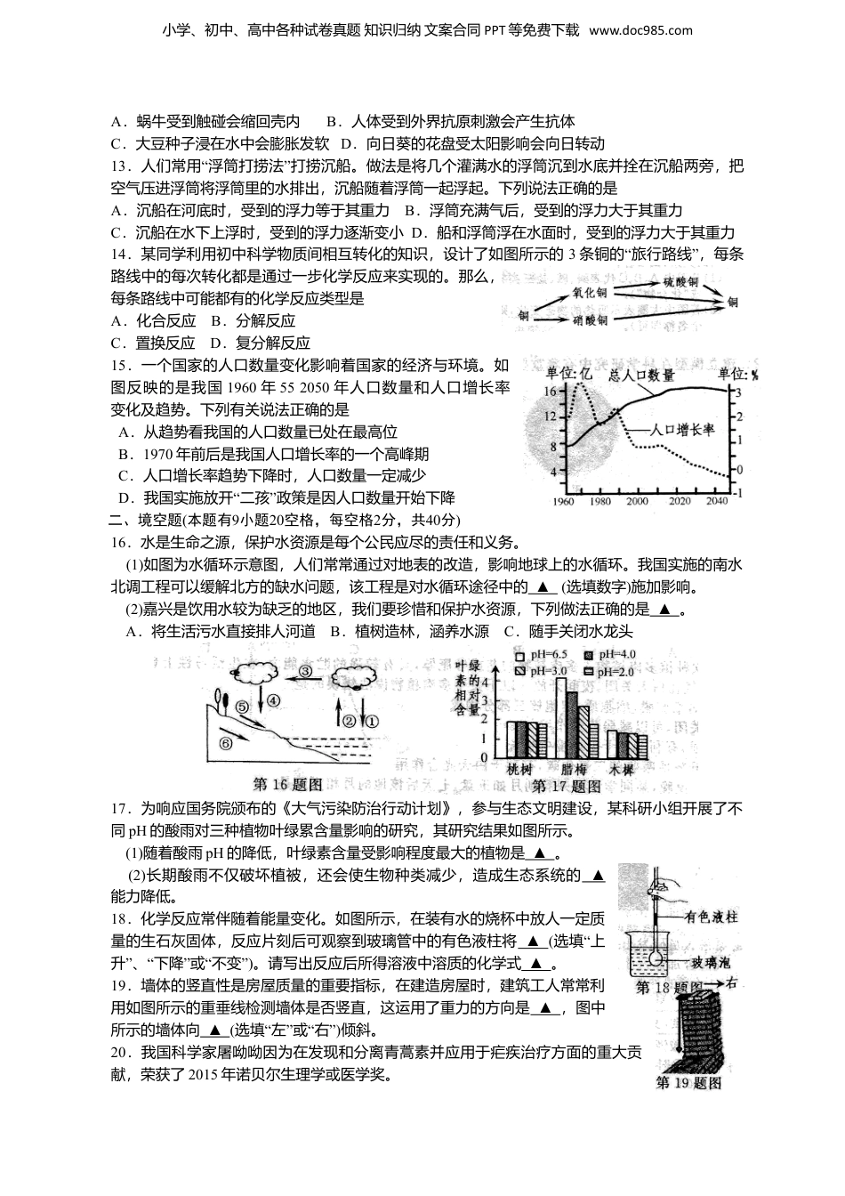 2016年浙江省舟山市中考科学真题（解析卷）.doc