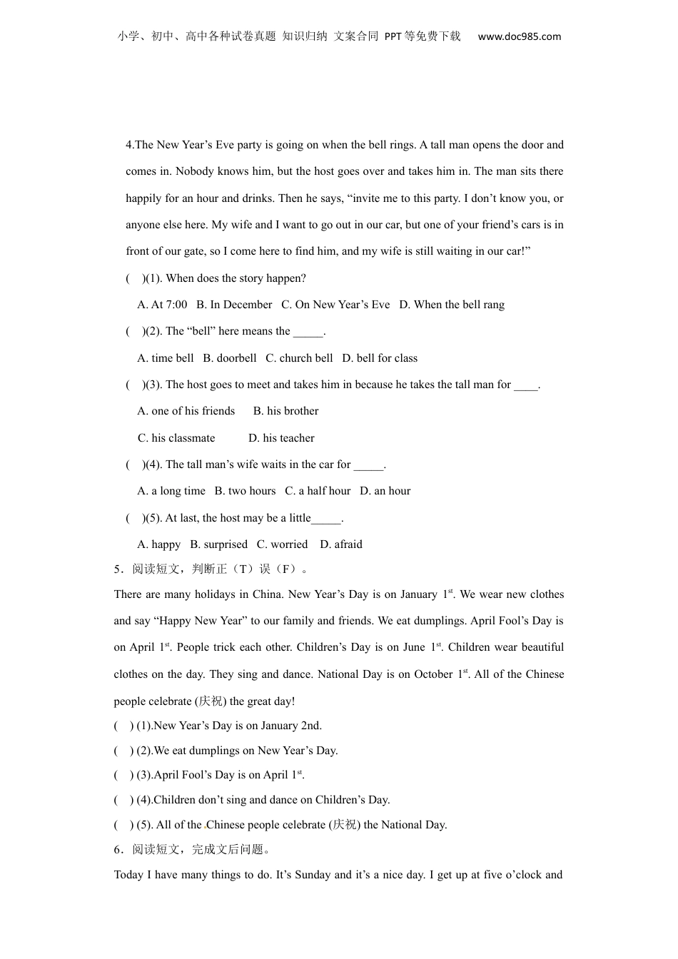 【精品】小升初英语知识专项训练（阅读）-28.阅读理解--节假日和旅行通用版（17页）.docx