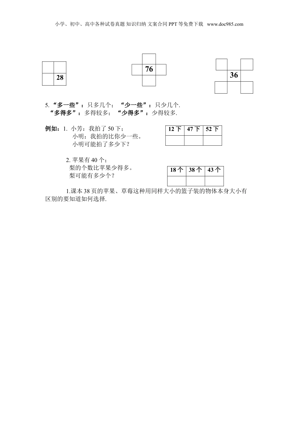 苏教小学数学一年级下册 单元知识点总结第三单元 认识100以内的数(1).doc