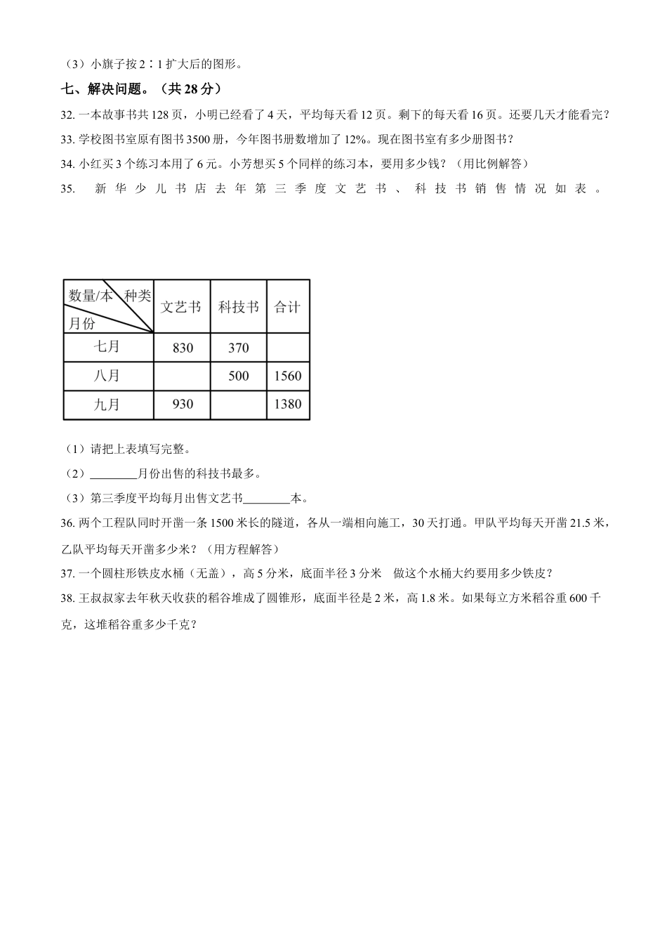 精品解析：湖南省常德市汉寿县2022年人教版小升初考试数学试卷（原卷版）.docx
