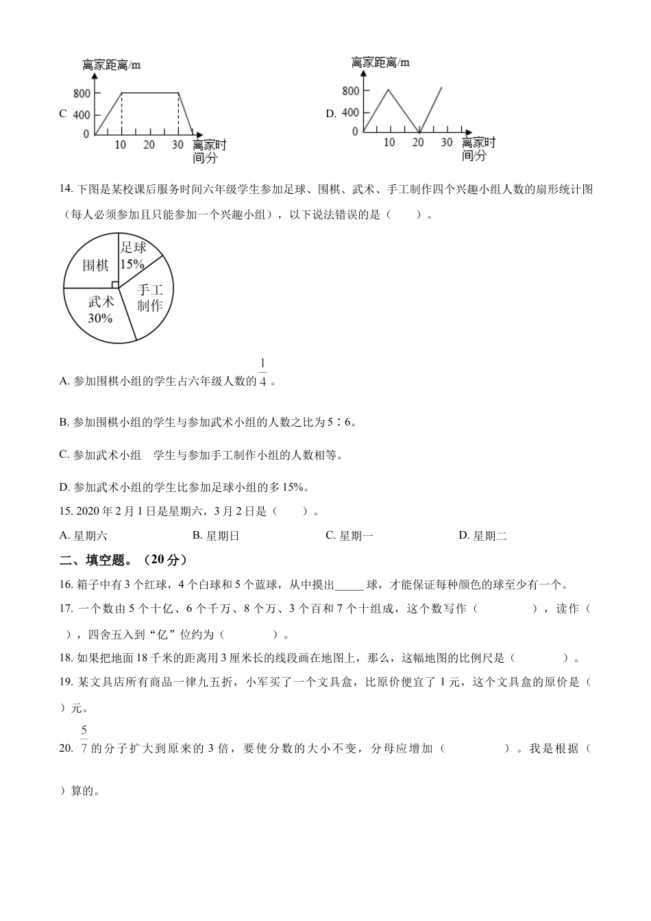 精品解析：2021-2022学年湖南省益阳市赫山区沧水铺镇芙蓉学校人教版六年级下册期末测试数学试卷（原卷版）.docx