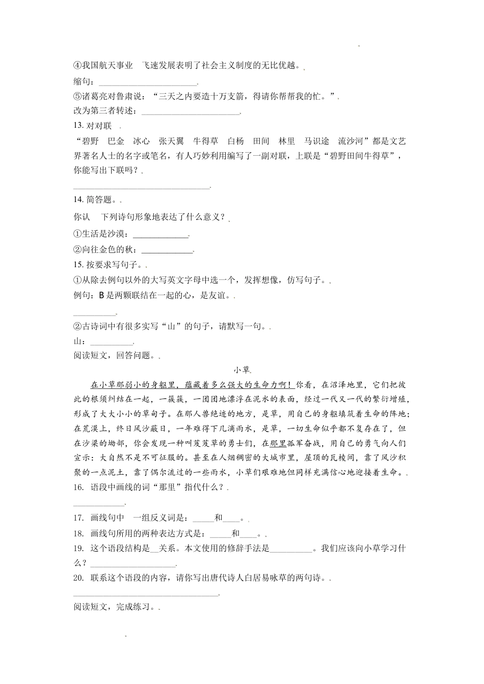 精品解析：湖南省长沙市麓山国际实验学校2021年部编版小升初考试语文试卷（原卷版）.doc