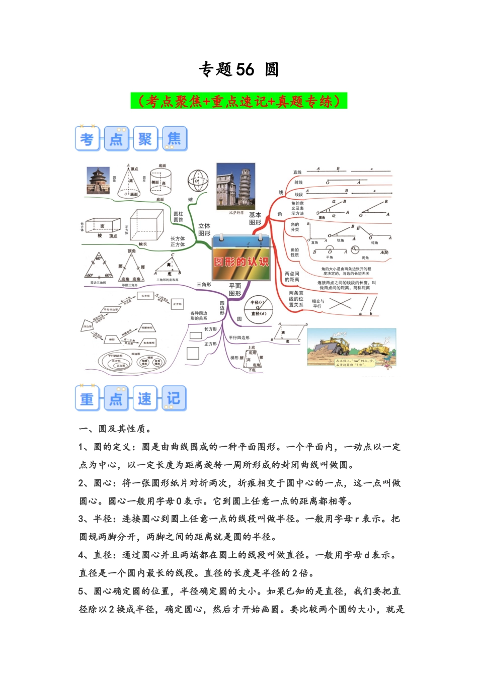 专题56-圆（考点聚焦+重点速记+真题专练）（含解析）.docx