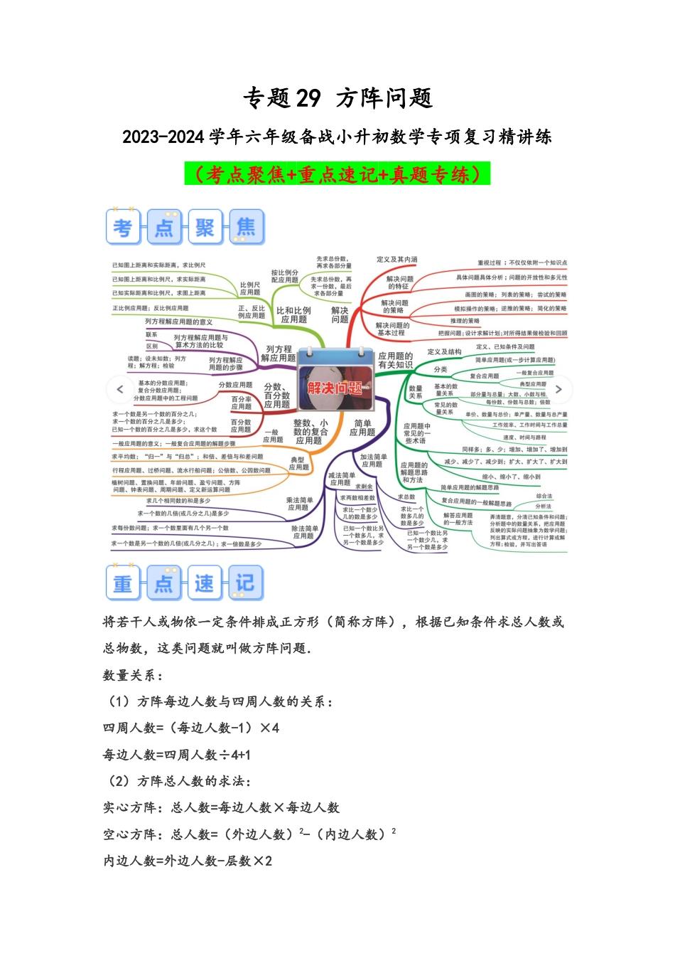 专题29-方阵问题（考点聚焦+重点速记+真题专练）（含解析）.docx
